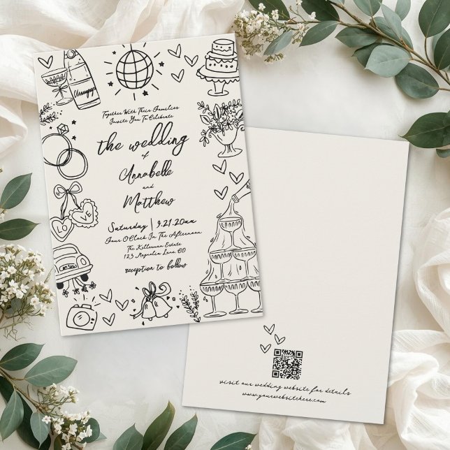 Handritad Whimsisk Vintage Bröllop Inbjudningar (Hand Drawn Whimsical Vintage Wedding Invitation)