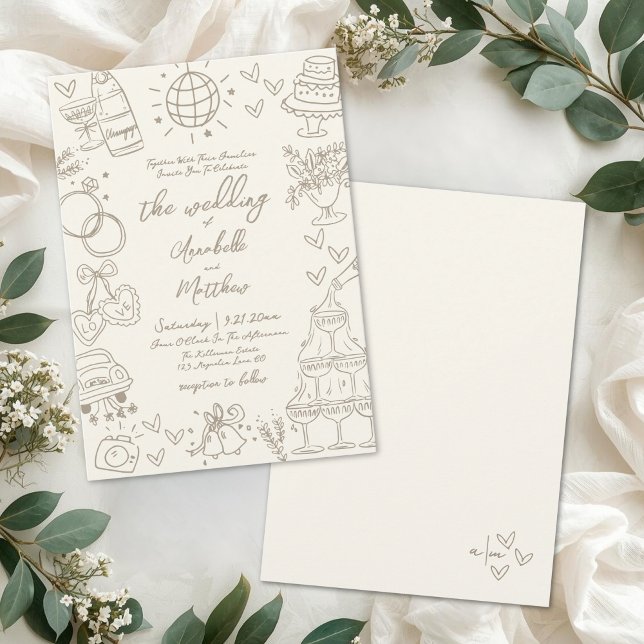 Handritad Whimsisk Vintage Bröllop Inbjudningar (Hand Drawn Whimsical Vintage Wedding Invitation)