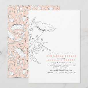 Handritad Wildblommor Elegant Rehearsal Dinner Inbjudningar