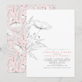 Handritad Wildblommor Elegant Rehearsal Dinner Inbjudningar