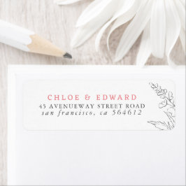 Handritad Wildblommor Minimalist White och Rosa Returadress Etikett