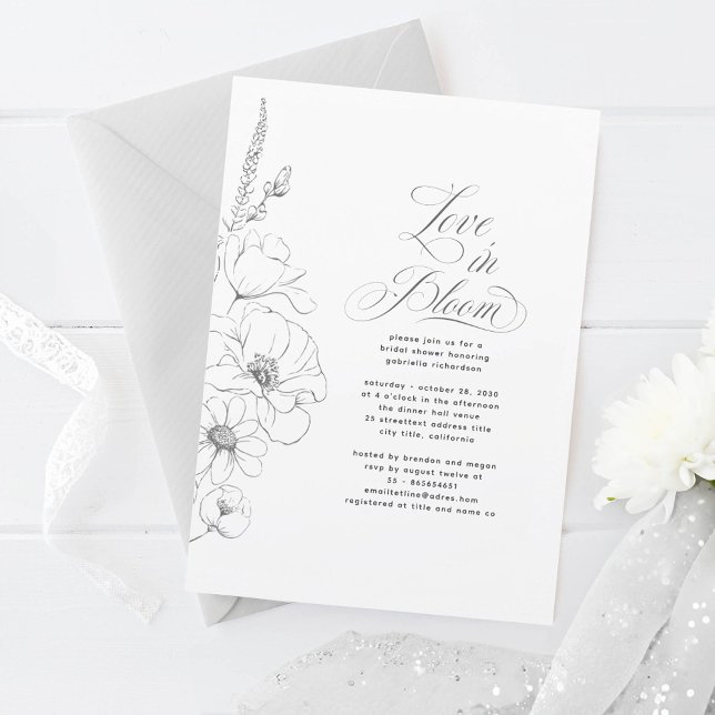 Handritad Wildblommors minimalistiska Möhippa Inbjudningar (Wildflowers Sketch Elegant Bridal Shower Invitations)