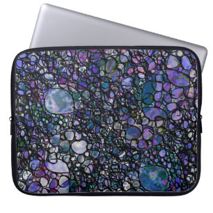 Handritade abstrakta cirklar, blå, lila, svart laptop sleeve
