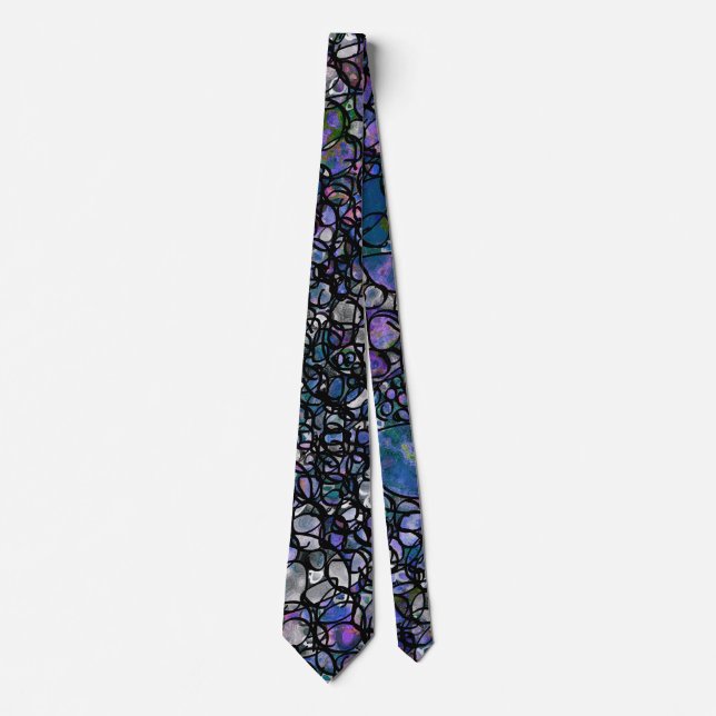 Handritade Abstrakter, blått, Lila, svart Slips (Framsida)
