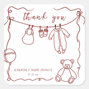 Handritade babykläder baby shower tack fyrkantigt klistermärke