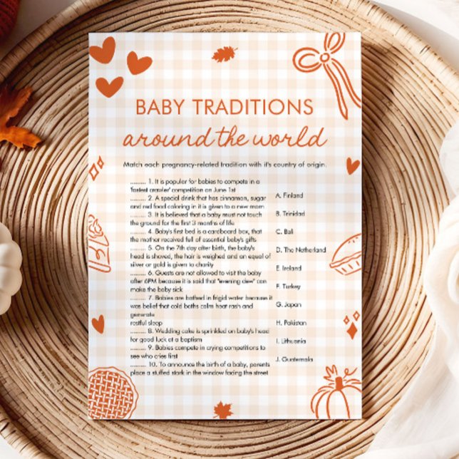 Handritade Bebis Traditioner Runt Om I Världen Spe Inbjudningar (Hand Drawn Baby Traditions Around The World Game)