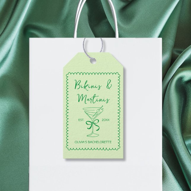 Handritade Bikinis & Martinis båg Möhippa Presentetikett (Hand Drawn Bikinis & Martinis Bow Bachelorette Gift Tags)
