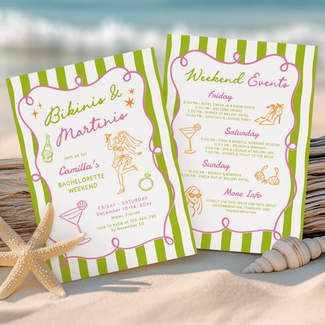 Handritade Bikinis & Martinis Möhippa Inbjudningar (Skapare uppladdad)