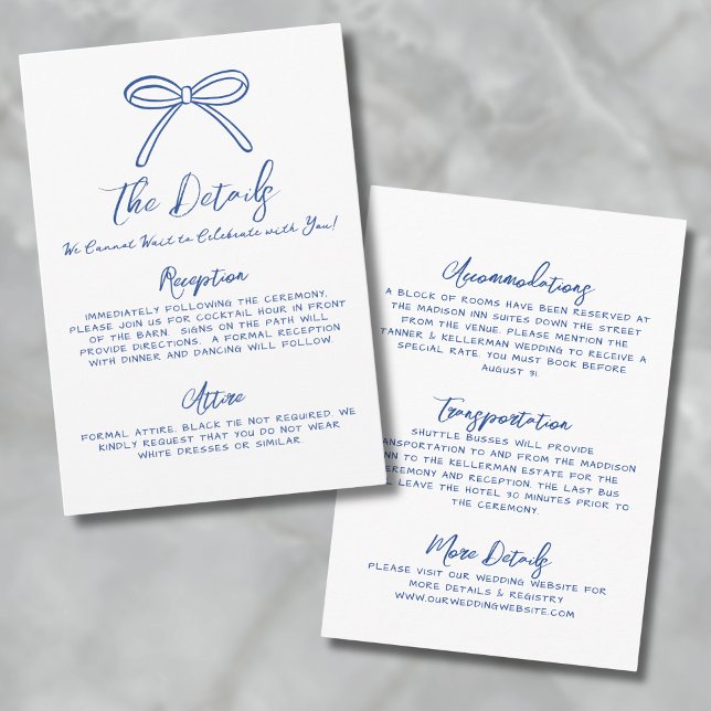 Handritade Blå Bröllopsdetaljer Tilläggskort (Hand Drawn Whimsical Blue Wedding Details Enclosure Card)