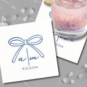 Handritade blå vigselmonogramservetter pappersservett