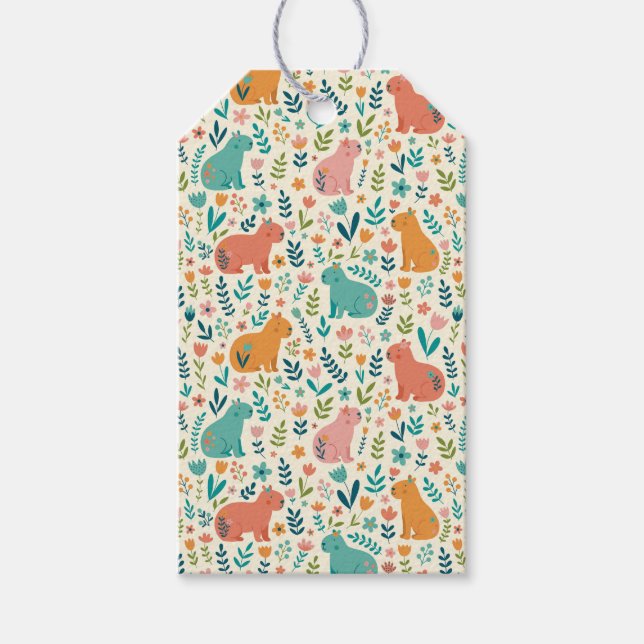 Handritade Blommiga Capybara Presentkort Presentetikett (Framsidan)