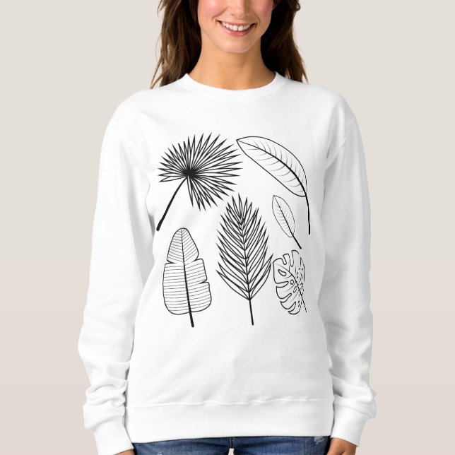 Handritade blommor Doodles Black and White Plants  T Shirt (Framsida)