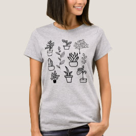 Handritade blommor Doodles Black and White Plants T Shirt