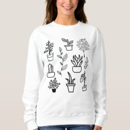 Handritade blommor Doodles Black and White Plants T Shirt