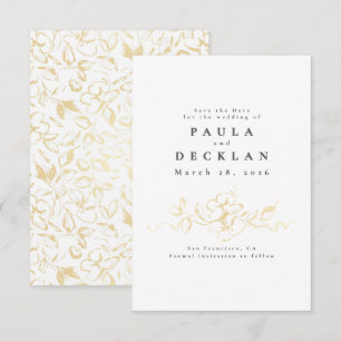 Handritade blommor Guld och vit Spara datum Datumet
