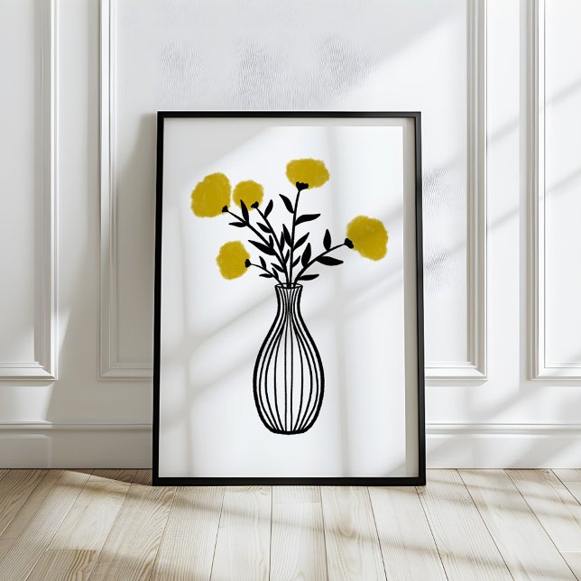 Handritade blommor i vas i blandteknik poster (Skapare uppladdad)