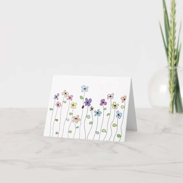 Handritade blommor & Nyckelpiga Faltbrev Anteckningskort (Framsida)