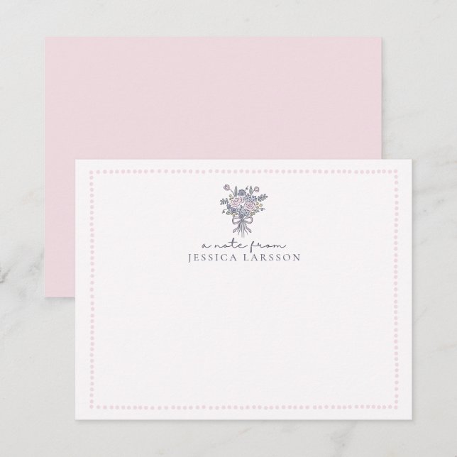 Handritade blommor, prickig ram ett meddelande frå inbjudningar (Fram/baksida)