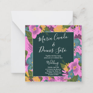 Handritade blommor vigsel djärva rosa grönska anteckningskort