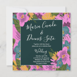 Handritade blommor vigsel frodig rosa grönska 