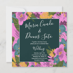Handritade blommor vigsel frodig rosa grönska 