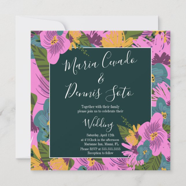 Handritade blommor vigsel frodig rosa grönska  (Framsida)