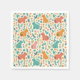Handritade blomster Capybara Pappers Tallrikar Pappersservett