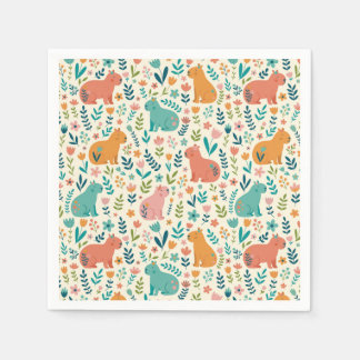 Handritade blomster Capybara Pappers Tallrikar Pappersservett