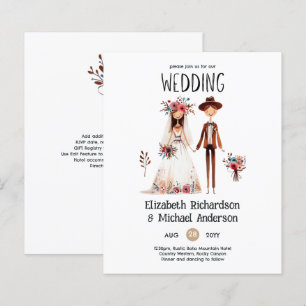 Handritade Boho Bride Groom Funny-Bröllopsinbjudni