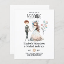 Handritade Boho Brud Brudgum Söta Bröllopsinbjudni