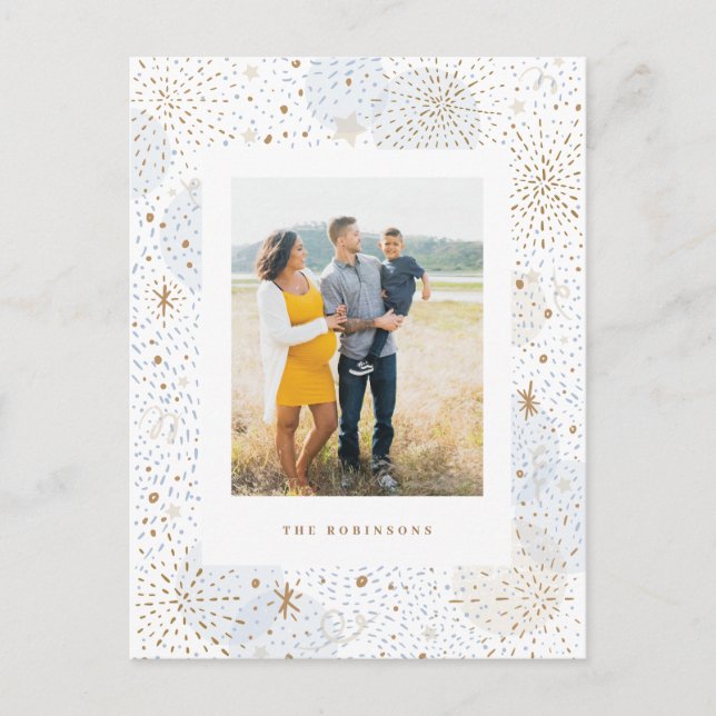 Handritade Fireworks nya år Fotovykort Helg Vykort (Framsida)