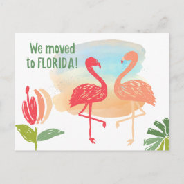 Handritade Flamingos Vi Flyttade till Florida Meddelande Vykort