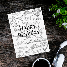 Handritade flygplan Aviation Pilot Flygare Kul Vykort