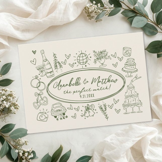 Handritade Funky Retro Bröllopsmatchar Inbjudningar (Hand Drawn Handwritten Funky Retro Wedding Matches Invitation )