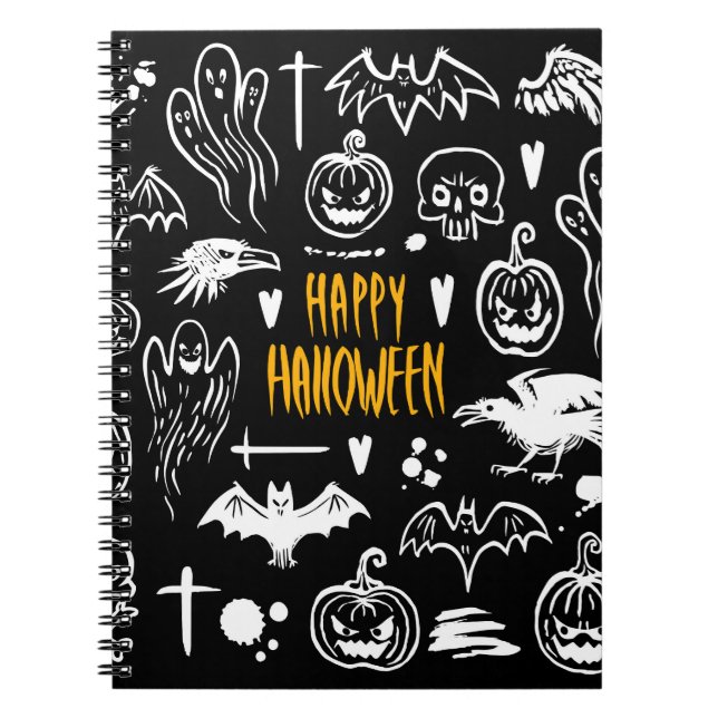Handritade Halloween-symboler, vintage-samling. Anteckningsbok (Framsidan)