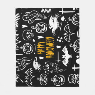Handritade Halloween-symboler, vintage-samling. Fleecefilt
