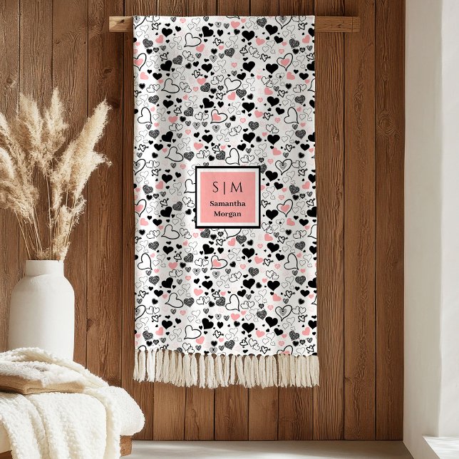 Handritade Hjärtan Romantiskt Bröllop Kärleksprese Fleecefilt (Hand Drawn Hearts Romantic Wedding Love Gift Art blanket

)