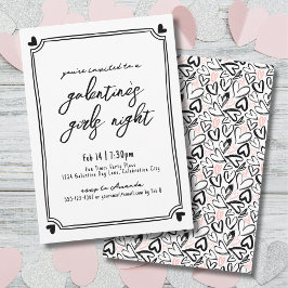 Handritade Hjärtan Tjejkväll Galentine's Day Inbjudningar