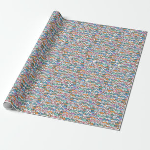 Handritade hus: Färgrik Vintage-mönster Presentpapper