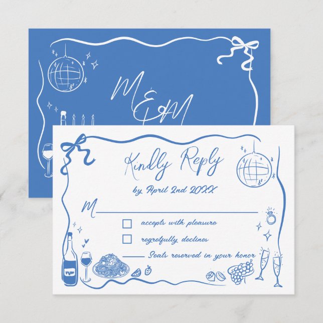 Handritade illustrationer Klotter Doodles Bröllop  OSA Kort (Fram/baksida)