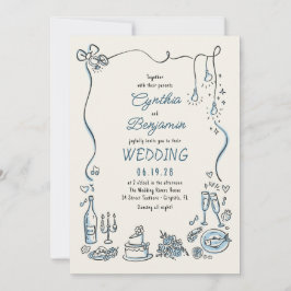 Handritade Illustrationer Klotter Whimsical Bröllo Inbjudningar