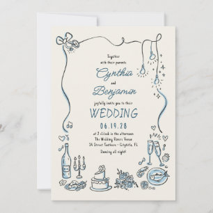 Handritade Illustrationer Klotter Whimsical Bröllo Inbjudningar