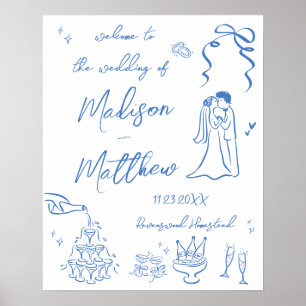 Handritade illustrationer Teckningar Bröllop Välko Poster