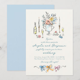 Handritade illustrationer Whimsical fransk bröllop Inbjudningar