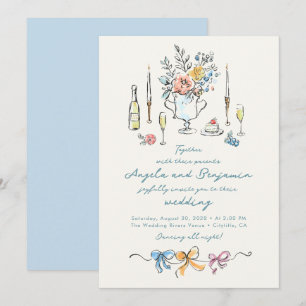 Handritade illustrationer Whimsical fransk bröllop Inbjudningar