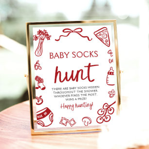 Handritade italienska babysockor jakt baby shower poster