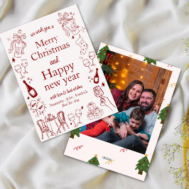 Handritade jul- och nyårsönskemål doodle julkort