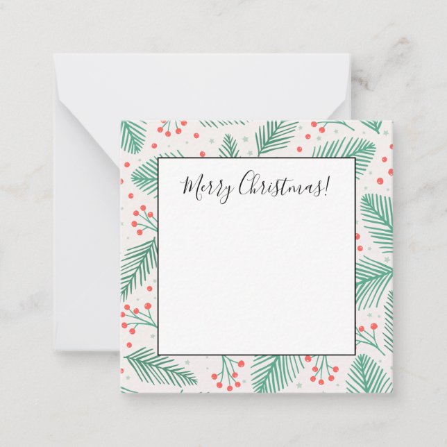 Handritade julgranar grenar gröna röda vita anteckningskort (Framsida)