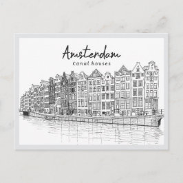 Handritade Kanalhus Amsterdam Nederländerna Vykort