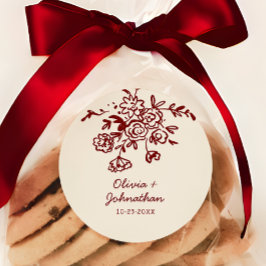 Handritade Klotter Blommig Bröllop Runt Klistermärke